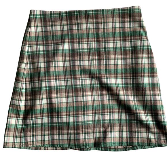 Light Academia Grunge Plaid Green Mini Skirt - Picture 1 of 5